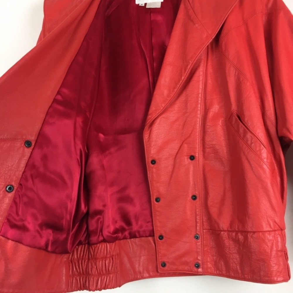 Vintage red leather jacket dolman sleeve 80s glam - Picture 6 of 8
